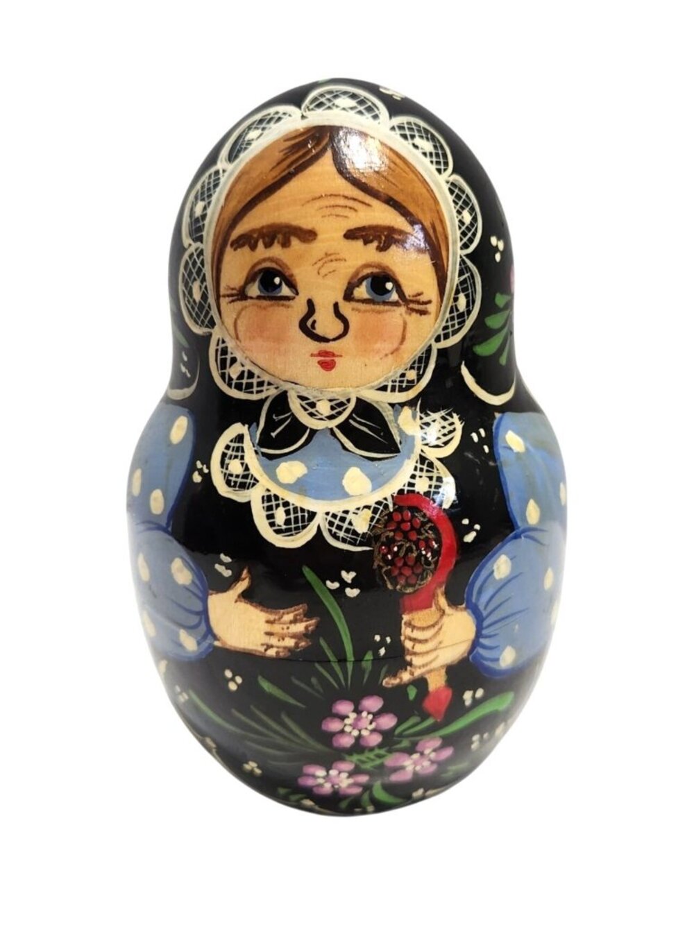 Russian Matryoshka Nesting Doll Floral Lace Details Wooden Design Vintage READ